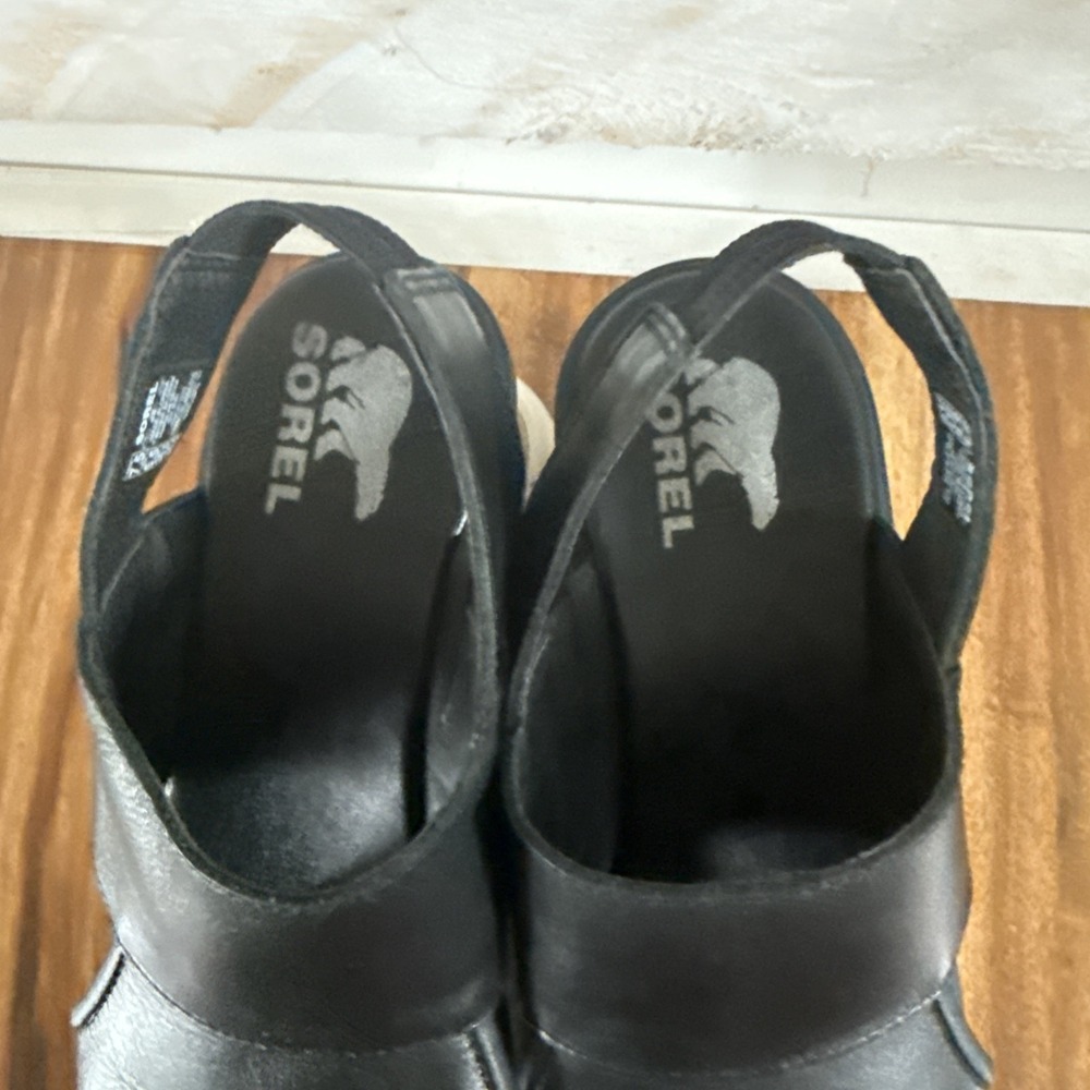 Sorel Black Joanie Wedge Sandals | Women's Leather Slingback 7.5 Fast Shipping - Picture 4 of 12